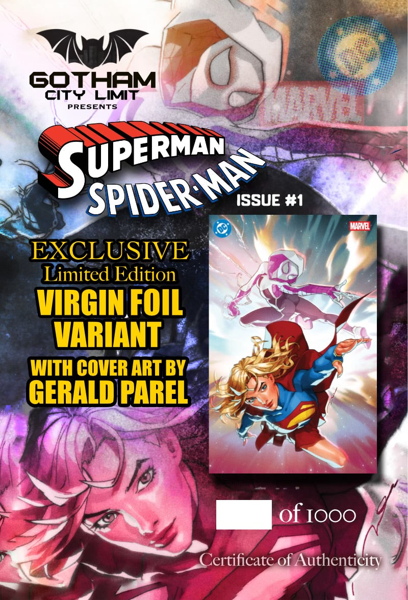 Superman Spider-Man #1 Gerald Parel Virgin Foil Gotham City Limit Exclusive Variant Cover