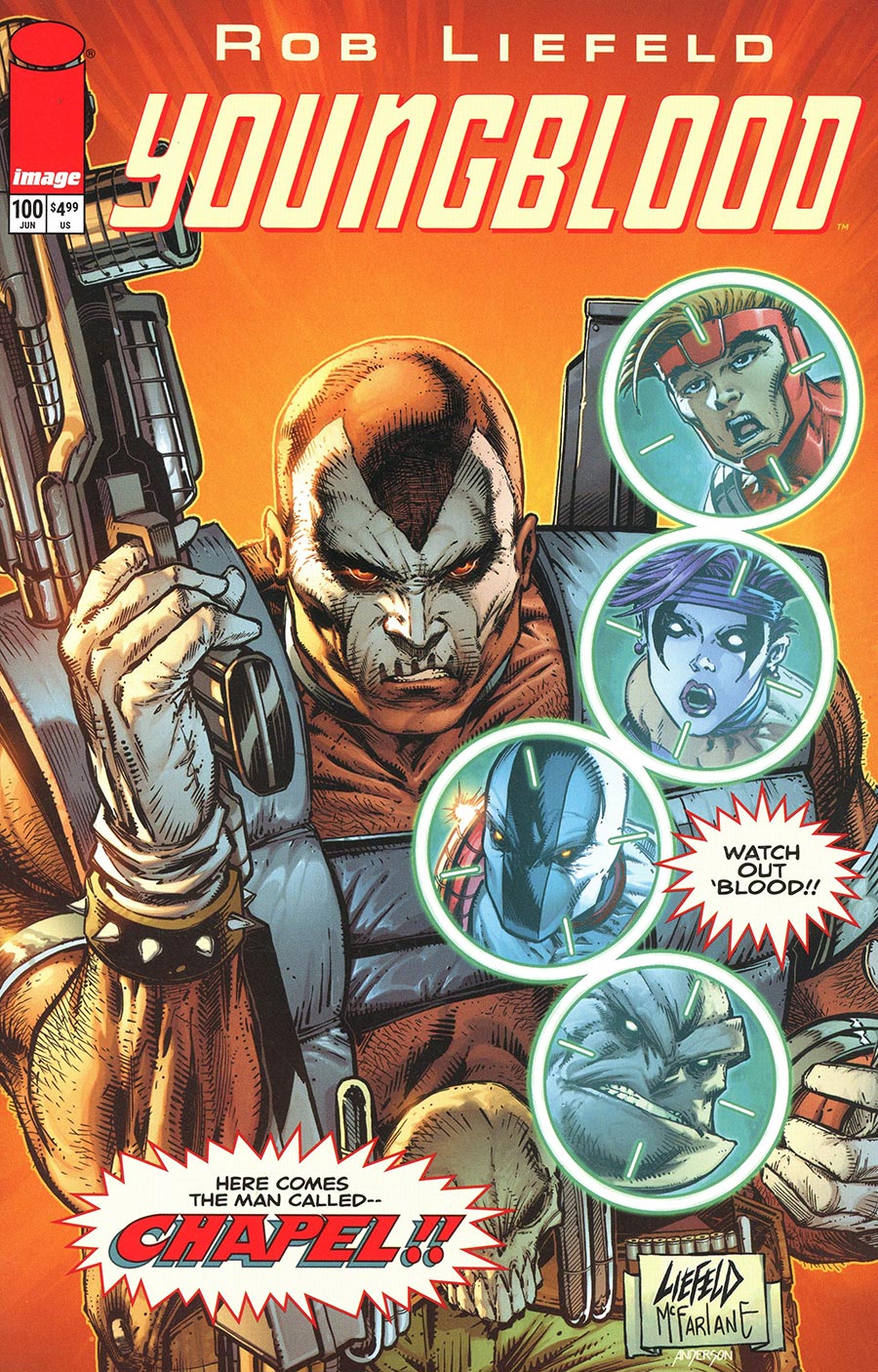 Youngblood Vol 6 #100 Cover N Variant Rob Liefeld & Todd McFarlane Retro Homage Orange Cover